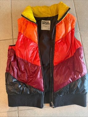 LOVE & SPORTS Colorblock Puffer Vest - Yellow, Orange, Red, Burgundy, Black